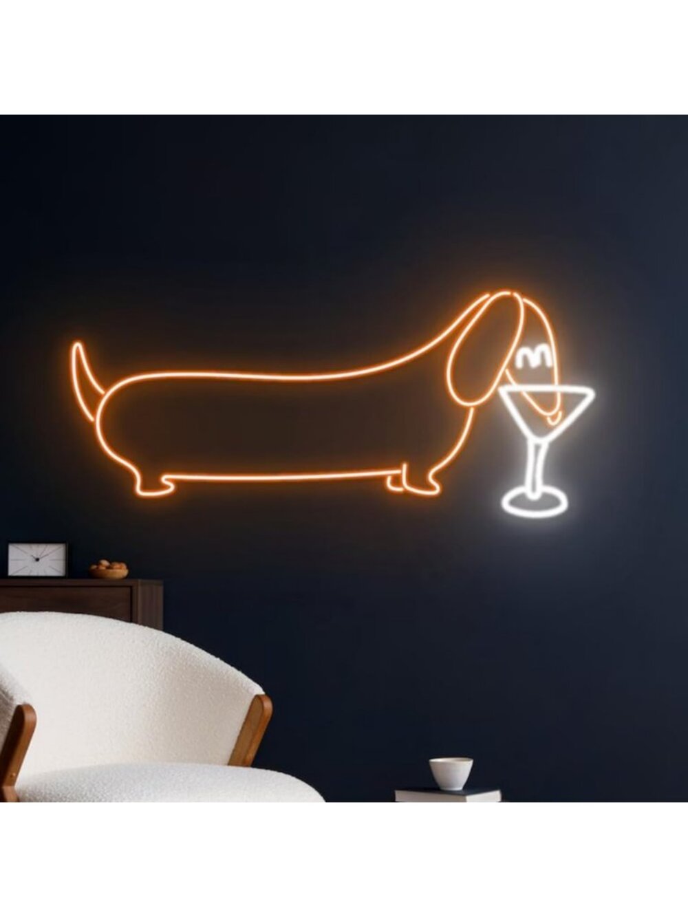 Neon Dachshund Martini Sign - LED Dog Light, Pet Decor, 17in Wine Wall Art